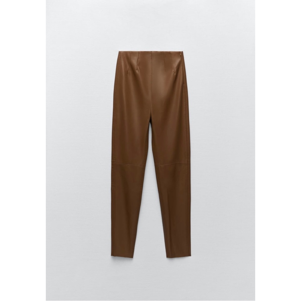 ZARA BROWN HIGH-WAISTED FAUX LEATHER LEGGINGS